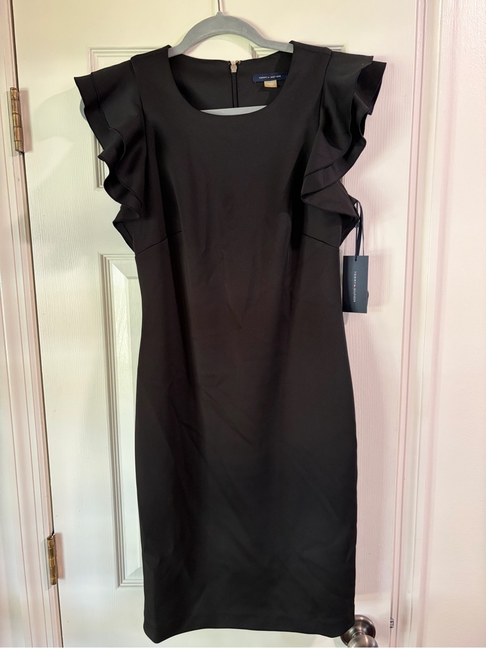 Tommy Hilfiger Black Midi Ruffle Sleeve Sheath Dress